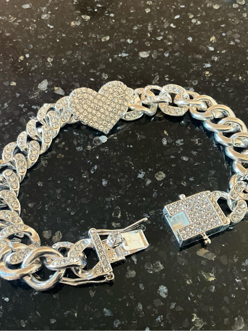 Blingy SHEIN Silver and Gold colored Paved Heart & Lock Link Ankle Bracelets